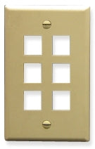 Ivory single gang keystone wall plate with 6 port configuration for structured cabling installations