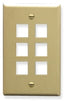 Ivory single gang keystone wall plate with 6 port configuration for structured cabling installations