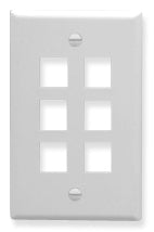 White ICC single gang keystone wall plate with 6 port openings arranged in 2x3 grid layout