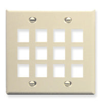 Almond double gang keystone wall plate with 12 port openings for structured cabling installations