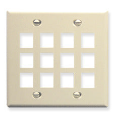Almond double gang keystone wall plate with 12 port openings for structured cabling installations