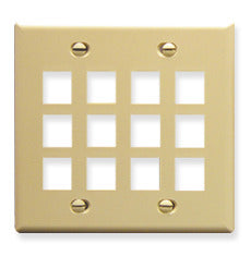 Ivory double gang keystone wall plate with 12 port openings arranged in 3x4 grid pattern Main image