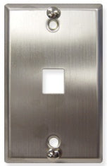 Stainless steel single gang phone wall plate with 1 port opening and mounting screws