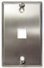 Stainless steel single gang phone wall plate with 1 port opening and mounting screws