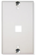 White single gang phone wall plate with 1 port opening and mounting holes