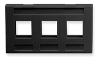 Black ICC 3-port TIA Keystone furniture faceplate with three rectangular openings for network connectors