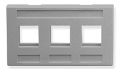 Gray 3-port TIA Keystone furniture faceplate with three rectangular openings for network cabling connectors Main image