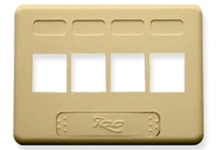 Ivory 4-port NEMA keystone furniture faceplate with four rectangular openings for network cabling connectors