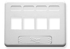 White ICC 4-port NEMA Keystone furniture faceplate with mounting bracket and knockouts