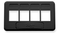 Black 4-port ICC TIA keystone furniture faceplate with four rectangular openings for network cable connections