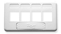 White ICC 4-port Keystone TIA furniture faceplate with labeled port openings for network cabling