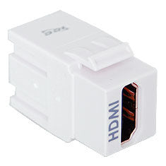 White ICC Professional Grade HDMI Keystone Jack with blue port label and modular design for network cabling Main image