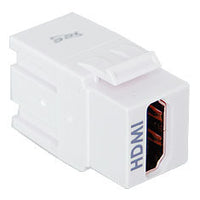 White ICC Professional Grade HDMI Keystone Jack with blue port label and modular design for network cabling