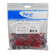 ICC EZ Cat 6 modular keystone jack 25 pack in red color for network cabling installations