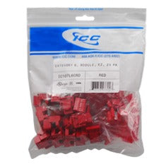 ICC EZ Cat 6 Modular Keystone Jack 25-pack in red color, networking hardware for structured cabling installations