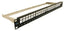 24 port Cat6A FTP blank patch panel with black faceplate and cable management rail mounted in 1RMS rack unit