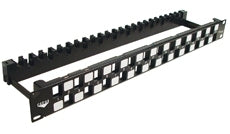 ICC Cat 6A 24 port blank patch panel with cable management rail mounted in 1RU rack space Main image