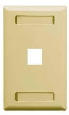 Ivory single gang wall plate with one keystone port opening and cable management handles Main image
