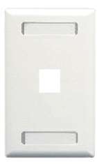 White single gang wall plate with one Keystone port opening and cable management slots Main image