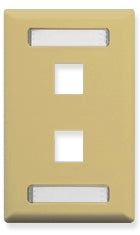 Ivory single gang wall plate with 2 keystone ports and station ID label area for network cabling Main image
