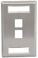Stainless steel single gang wall plate with 2-port keystone openings and station ID slot for network cabling Main image