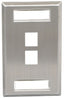 Stainless steel single gang wall plate with 2-port keystone openings and station ID slot for network cabling