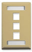 Ivory single gang wall plate with 3 Keystone ports and ID station slots for network cabling