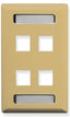 Ivory single gang wall plate with 4 Keystone port openings and cable management slots for structured cabling installations