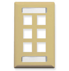 Ivory 6-port single gang keystone wall plate with organized rectangular cutouts for network cabling installation Main image
