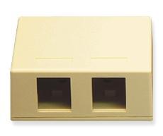 Ivory 2-port surface mount box with two rectangular openings for network cabling connections Main image