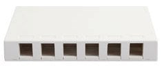 White 6-port surface mount box with brown port openings for network cabling connections Main image