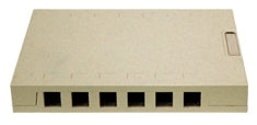 Ivory 12-port surface mount networking box with cable management slots for structured cabling installations