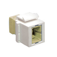 Ivory SC fiber keystone adapter module with push-pull connector and yellow coupling mechanism for network cabling Main image