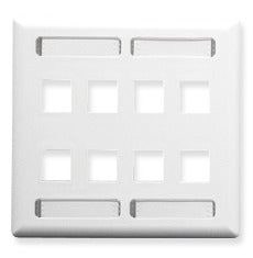 White double gang wall plate with 8 keystone ports for network cabling and structured cabling installations Main image