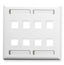 White double gang wall plate with 8 keystone ports for network cabling and structured cabling installations