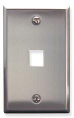 Stainless steel single gang wall plate with one port opening for structured cabling installation
