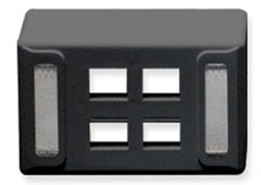 Black ICC Universal 4 Port Keystone furniture faceplate with mounting brackets and port openings