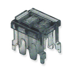 ICC 110 block termination cap in clear plastic with black conductor slots, 4-conductor design for network cabling