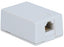 White surface mount jack with 8P8C Cat5e connector and protective cover for structured cabling installations