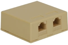 Ivory dual Cat5e surface mount jack with two 8P8C ports for network cabling installations
