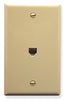 Ivory single gang wall plate with one 6P6C RJ11 jack port and two screw holes for structured cabling installation
