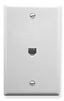 White single gang wall plate with integrated 6P6C RJ11 network jack port and screw terminals