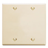Almond 2-gang blank wall plate with four mounting screw holes for structured cabling installations