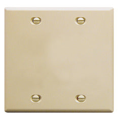 Ivory 2-gang blank wall plate with four mounting screws for networking and cabling installations Main image
