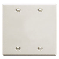 White 2-gang blank wall plate with four mounting screws for professional network cabling installations
