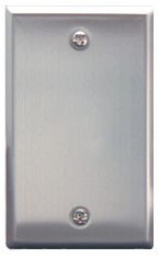 Stainless steel single gang blank wall plate with screw holes for structured cabling installations Main image