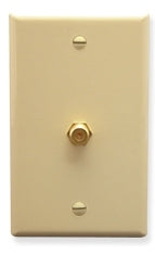 Ivory F-type coaxial wall plate with single port and integrated mounting bracket for network cabling installations
