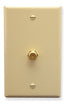 Ivory F-type coaxial wall plate with single port and integrated mounting bracket for network cabling installations