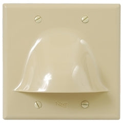 Ivory double gang bulk nose cable plate with white finish and mounting holes for structured cabling installations