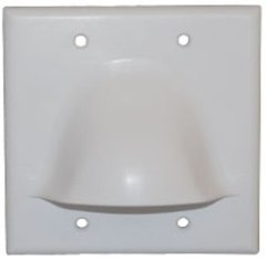 White double gang bulk nose cable plate with rounded dome design and four mounting holes for structured cabling Main image